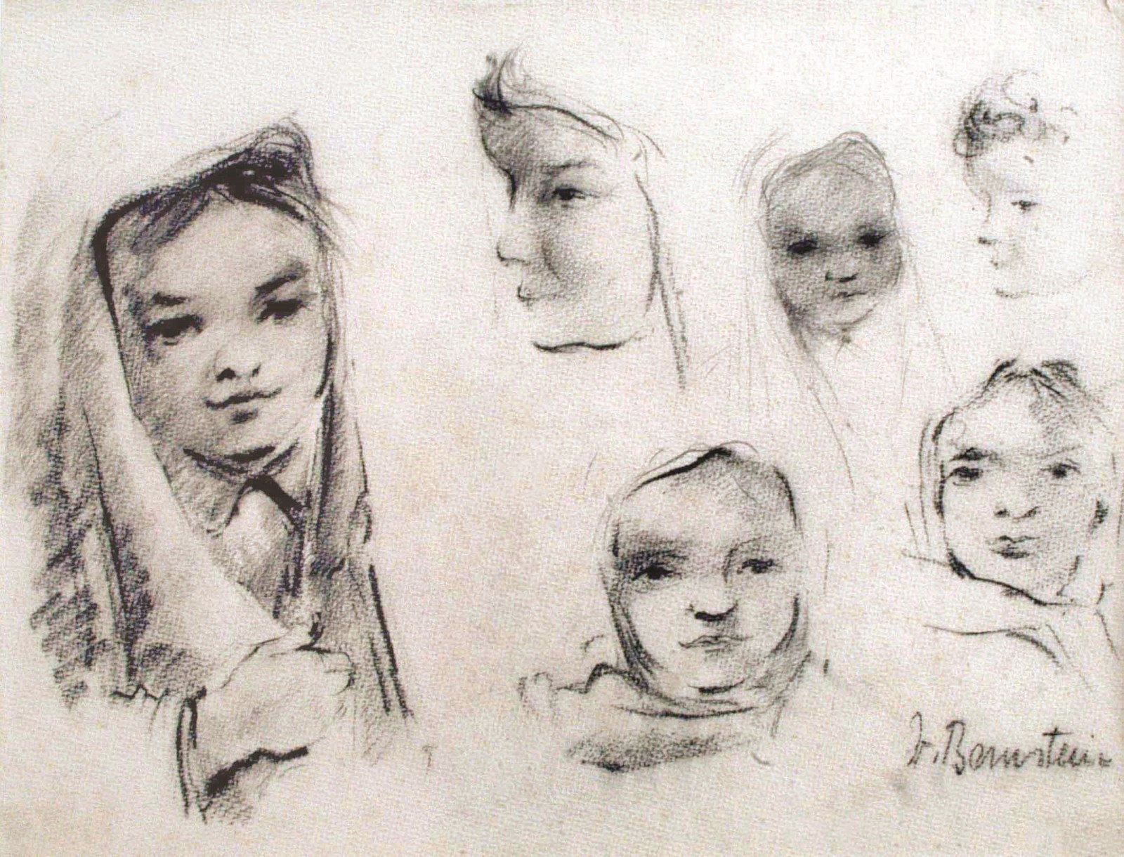 Walter Bernstein - Studie Kinder, Bleistift/Kohle auf Papier, um 1950